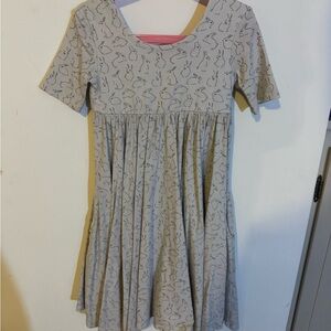 Charming Gray Kids Dress with Bunny Pattern